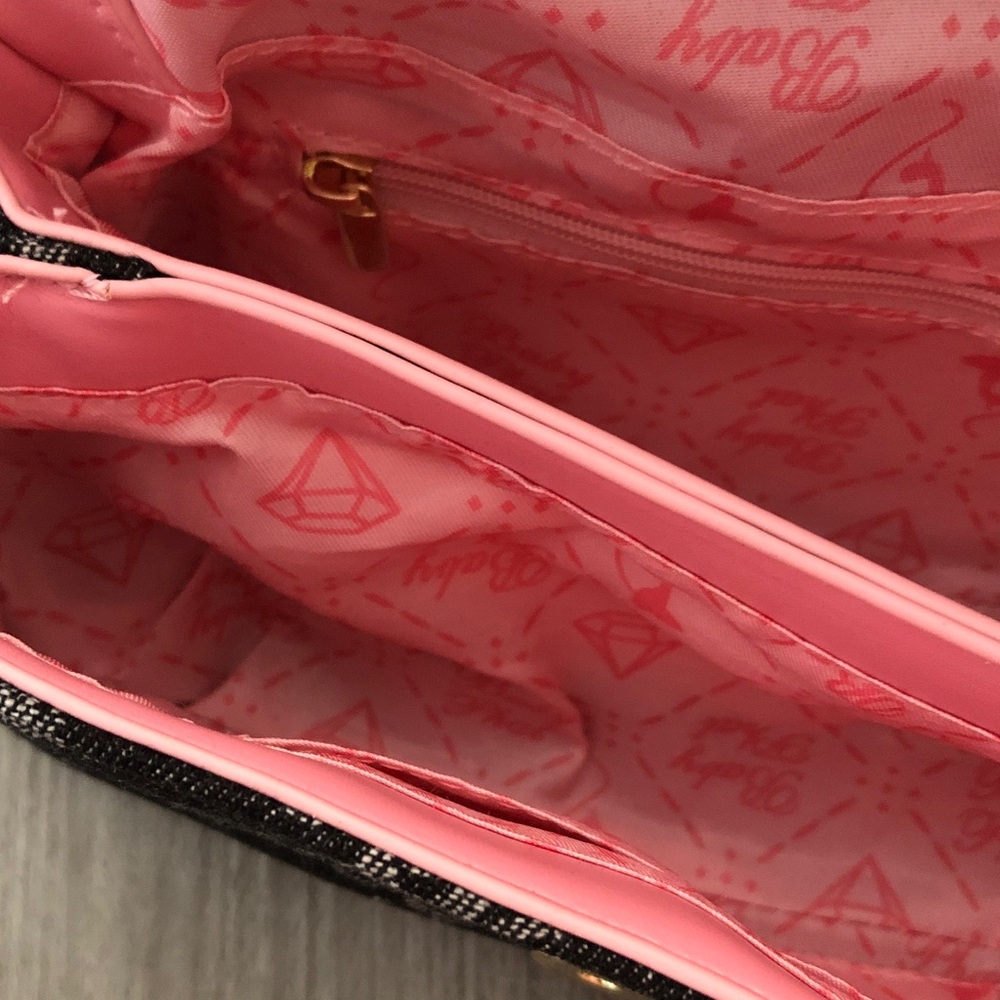 Baby Phat Black Denim & Pink With Monogram Print Flap Shoulder Bag NWT - Picture 12 of 16